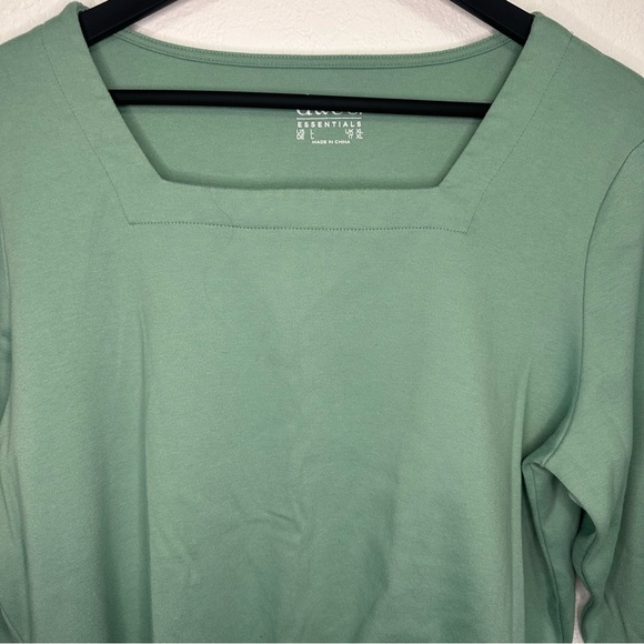Denim & Co. Essentials Sage Green Square Neck Top – Size Large - Picture 2 of 4
